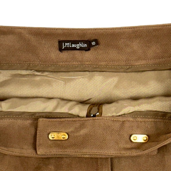 J. McLaughlin Faux Suede Brown Skirt. Gold Tone Turn Lock Accents Pockets. Sz 10 - Picture 6 of 7